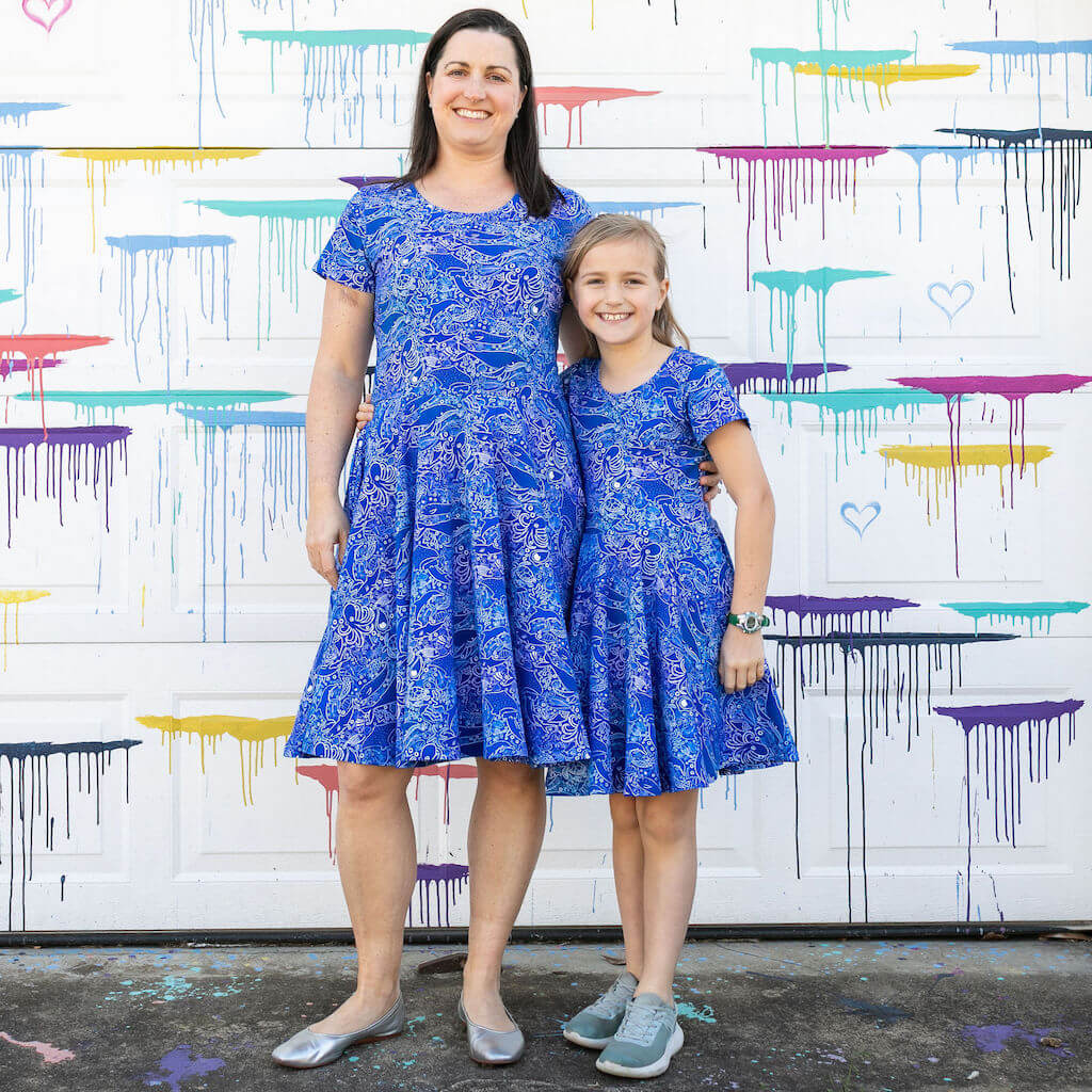Adult "Tide and Seek" Ocean iSpy Super Twirler Dress with Pockets