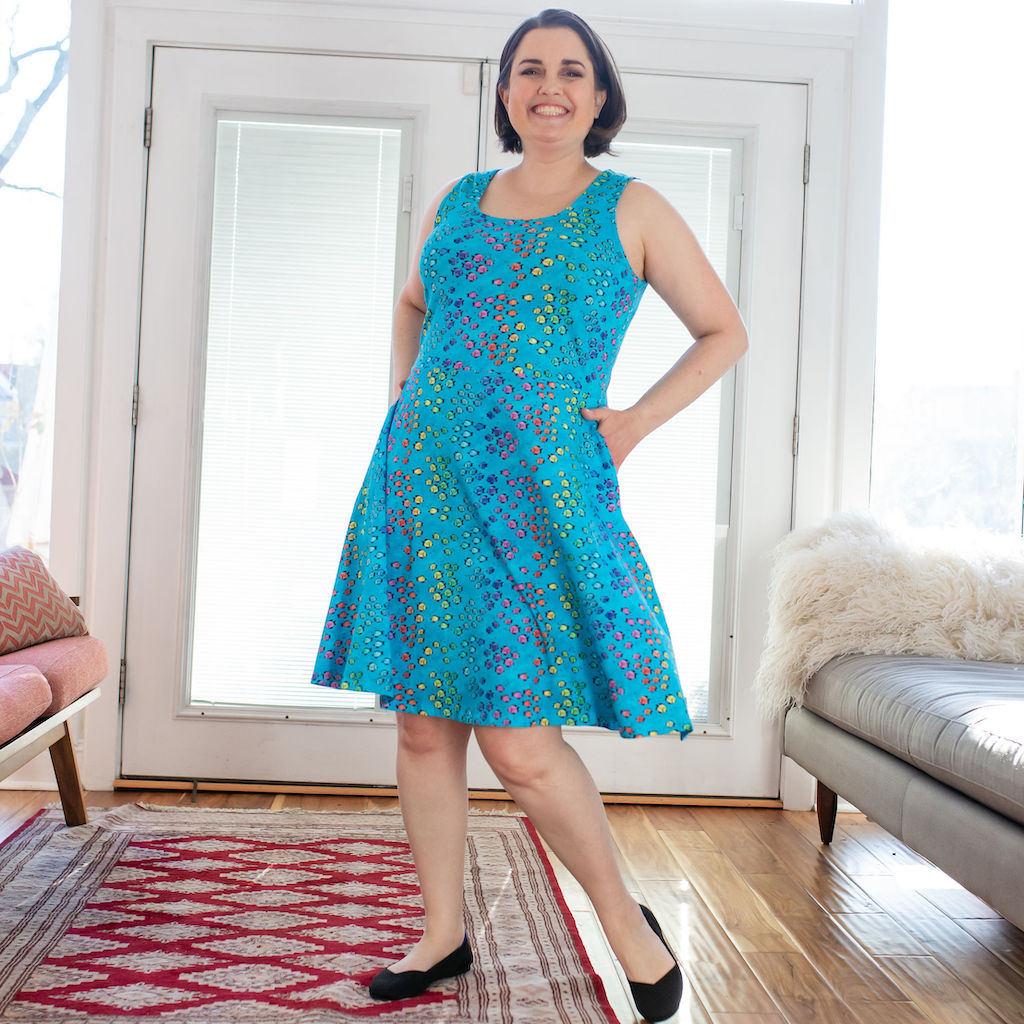 Adult "Summer School" Rainbows of Fish Sleeveless Dress with Pockets