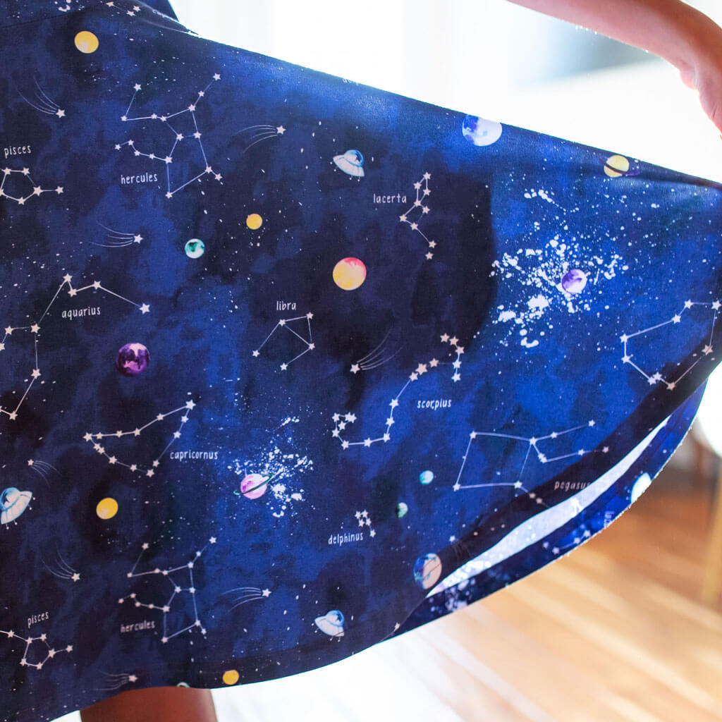 "Cosmic Compass" Constellations Sleeveless Play Dress with Pockets