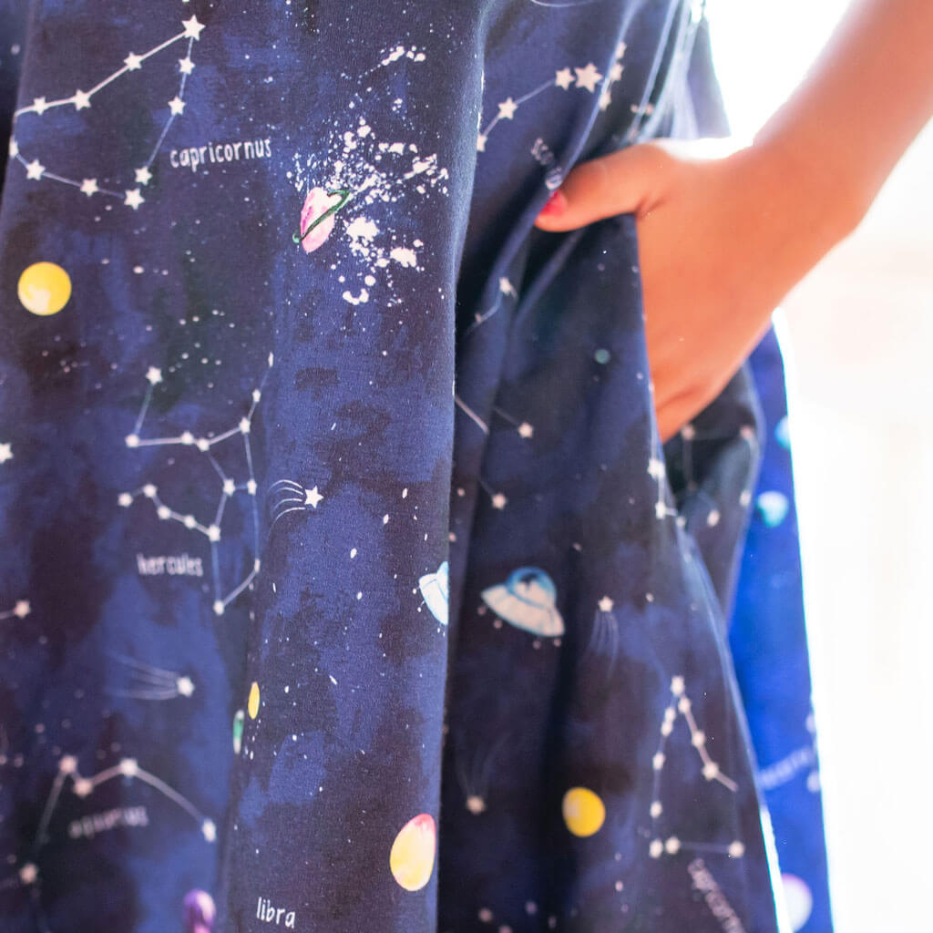 "Cosmic Compass" Constellations Sleeveless Play Dress with Pockets