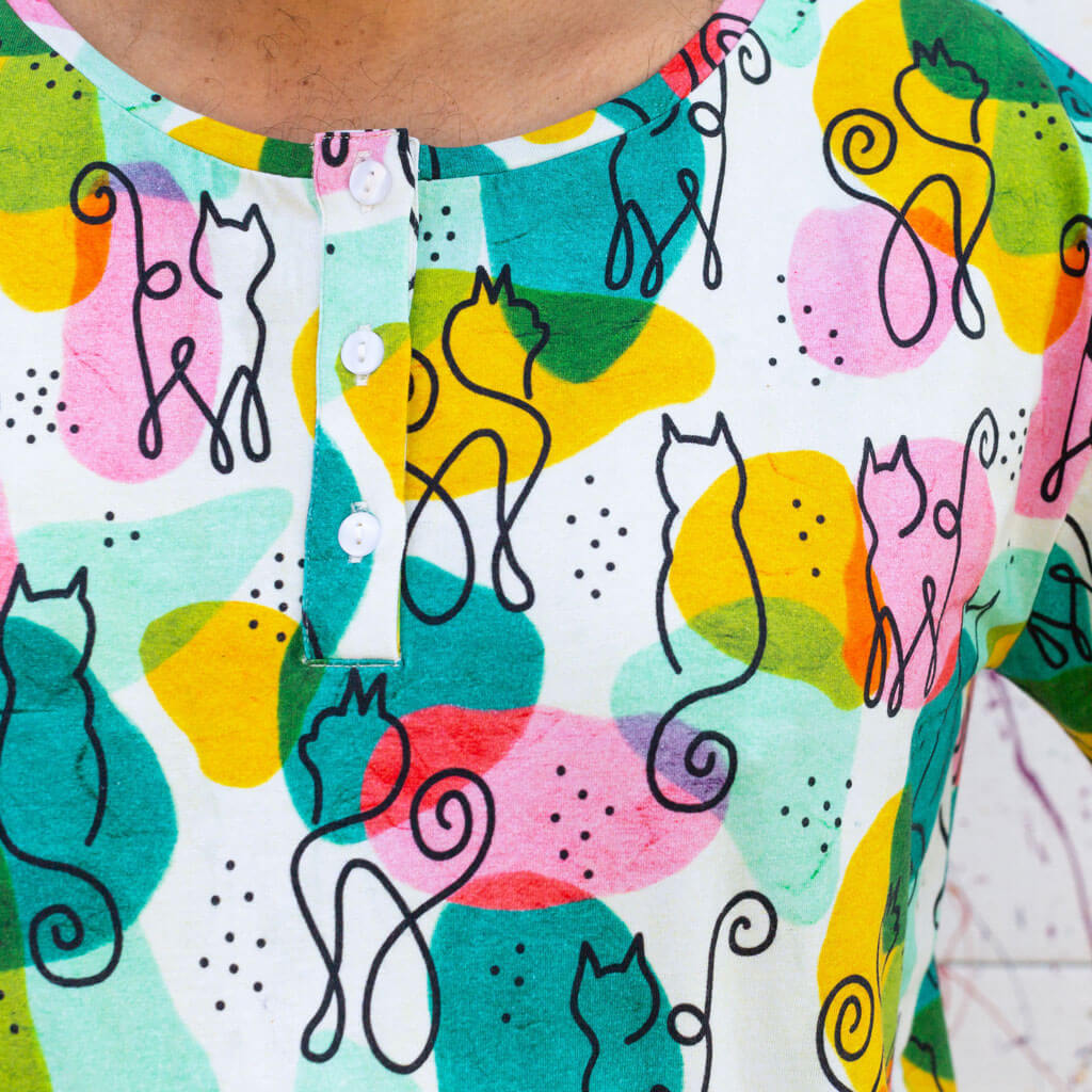 Adult Art Cats Henley Short Sleeve Tee