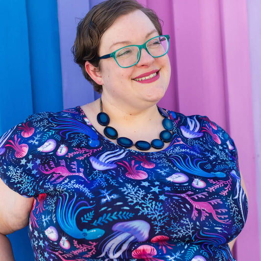 Adult "Oceans Aglow" Marine Life Cap Sleeve Maxi Dress With Pockets