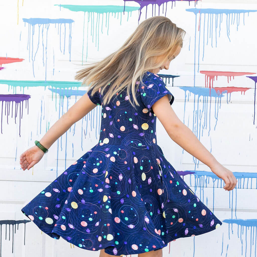 "Circling Back" Planets & Orbits Super Twirler Dress with Pockets