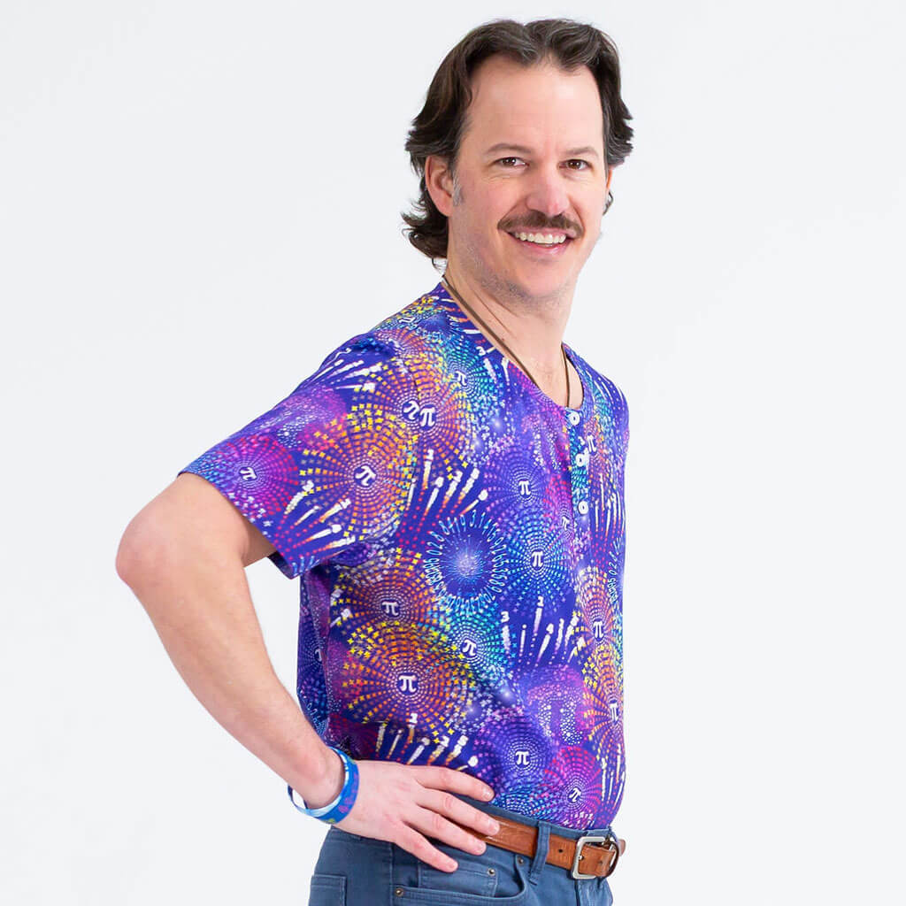 Adult "Pi-rotechnics" Pi Fireworks Henley Short Sleeve Tee