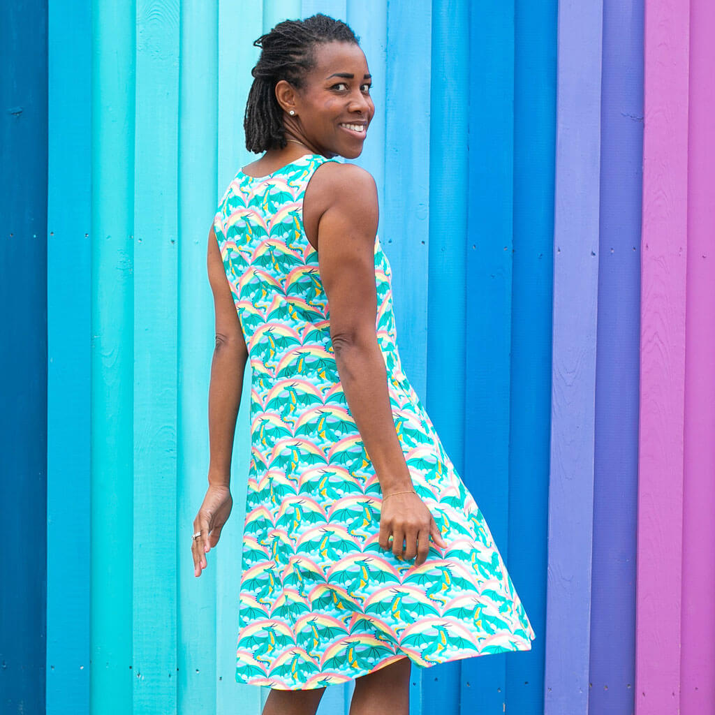 Adult Rainbow Arc Dragons Sleeveless Dress with Pockets