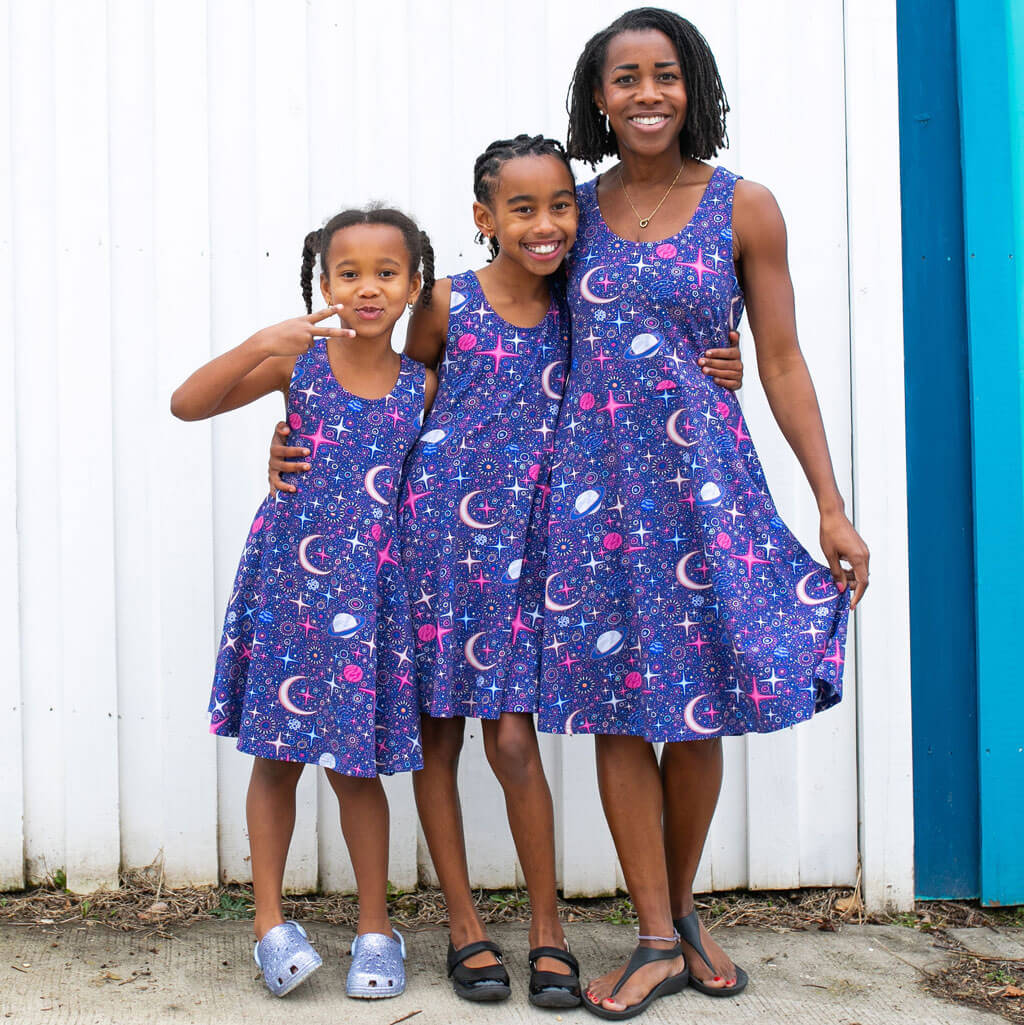 Adult Sparkling Space Sleeveless Dress with Pockets