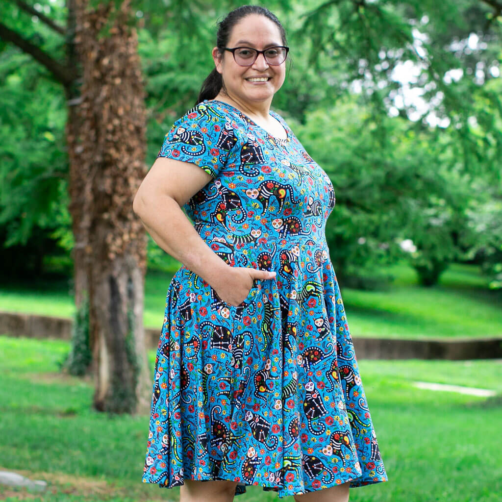 Adult Calavera Cats Super Twirler Dress with Pockets