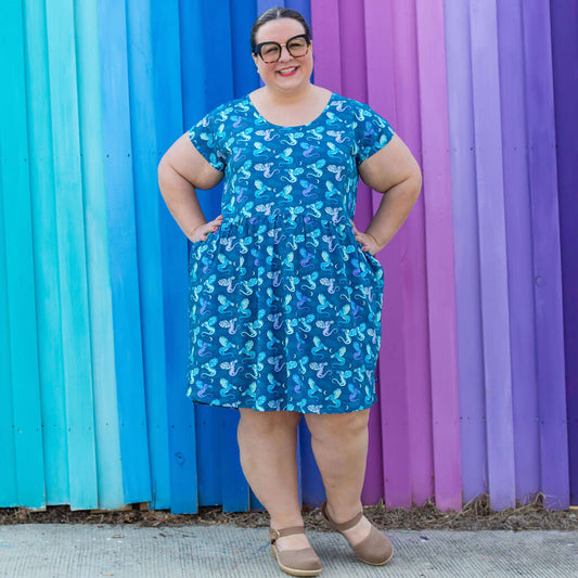 Adult "Slay All Day" Teal Dragons Cap Sleeve Dress with Pockets