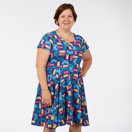 “Control Chic” Video Games Short Sleeve Super Twirler Dress - Adult