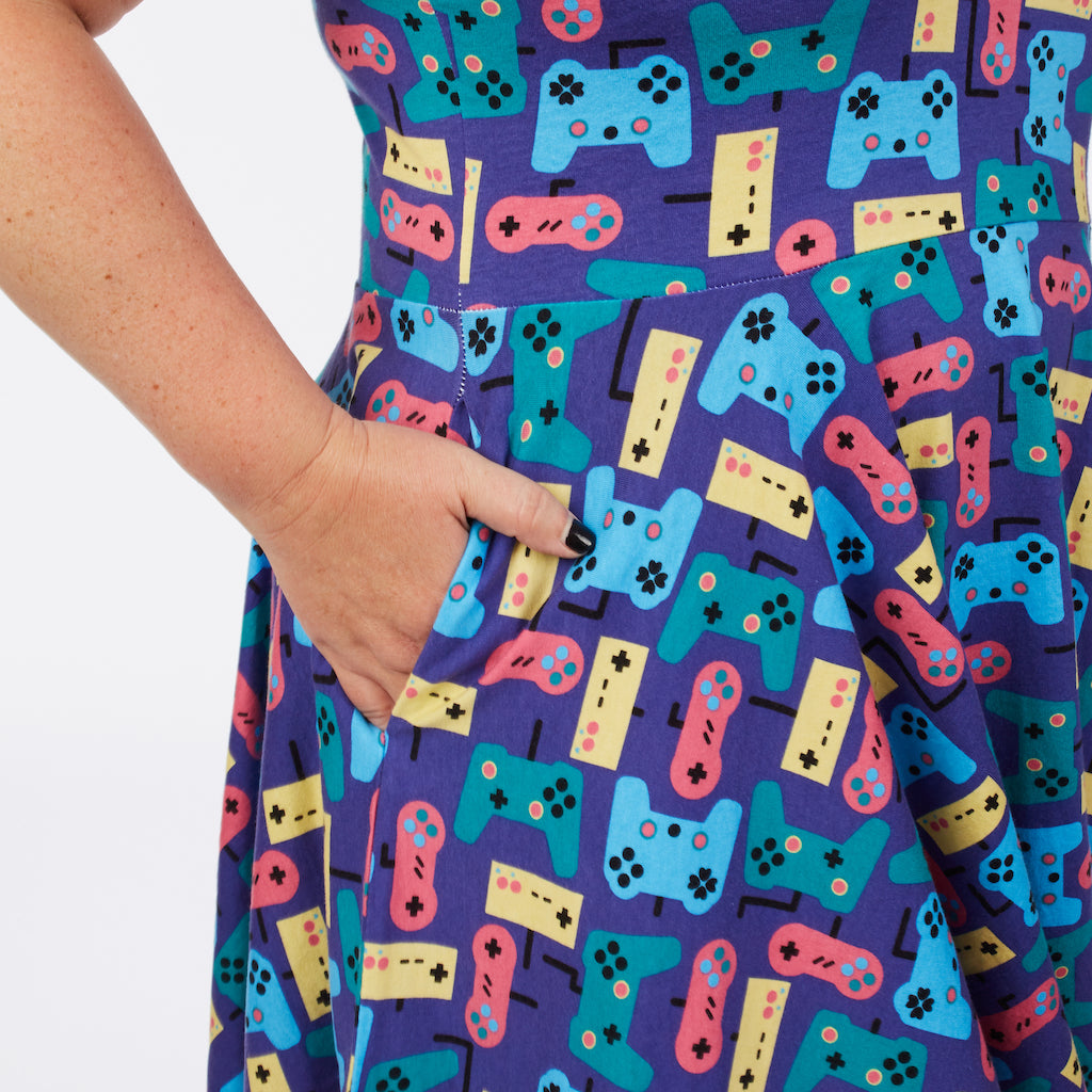 “Control Chic” Video Games Short Sleeve Super Twirler Dress - Adult