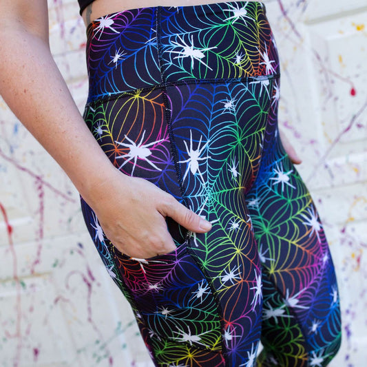 Rainbow Spider Webs Leggings with Pockets - Adult