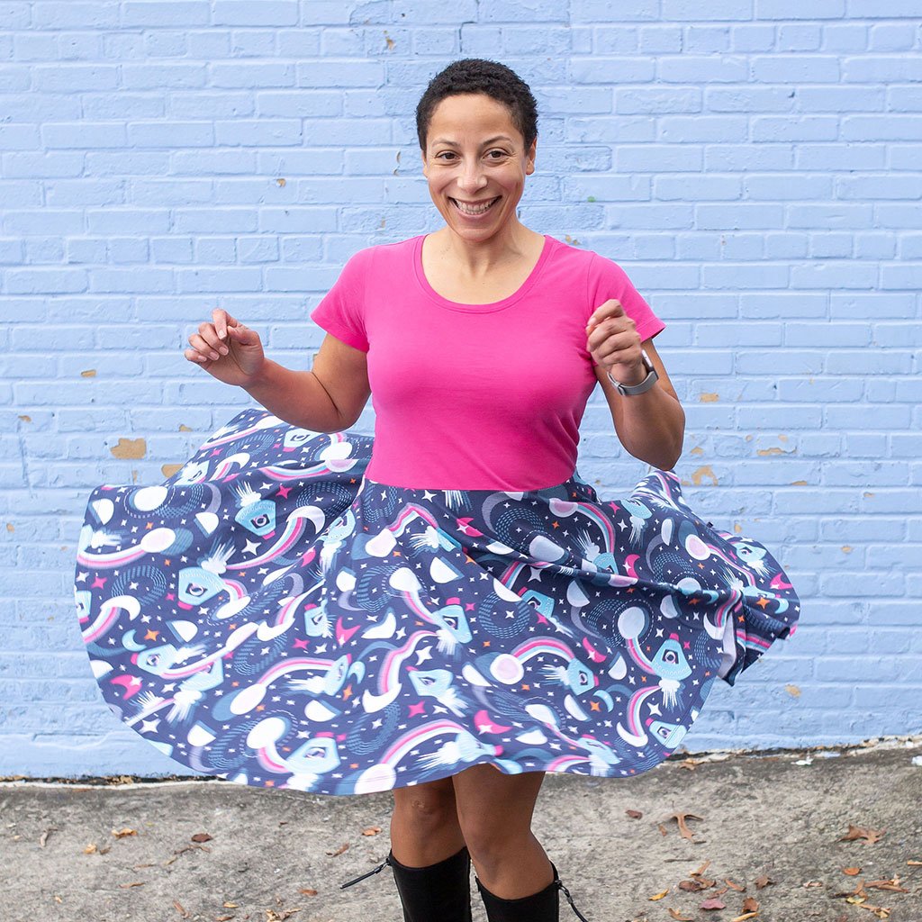 "Star Search" Astronauts Short Sleeve Super Twirler Dress - Adult