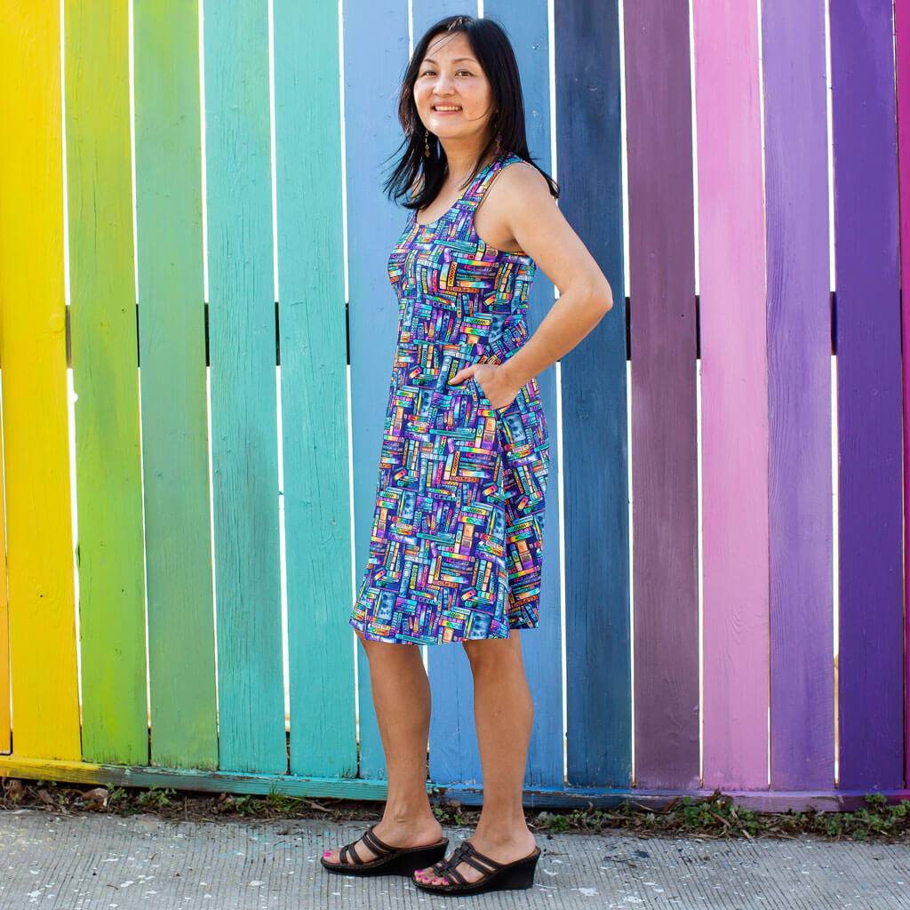 "Lost in the Stacks" Adult Books Sleeveless Dress with Pockets