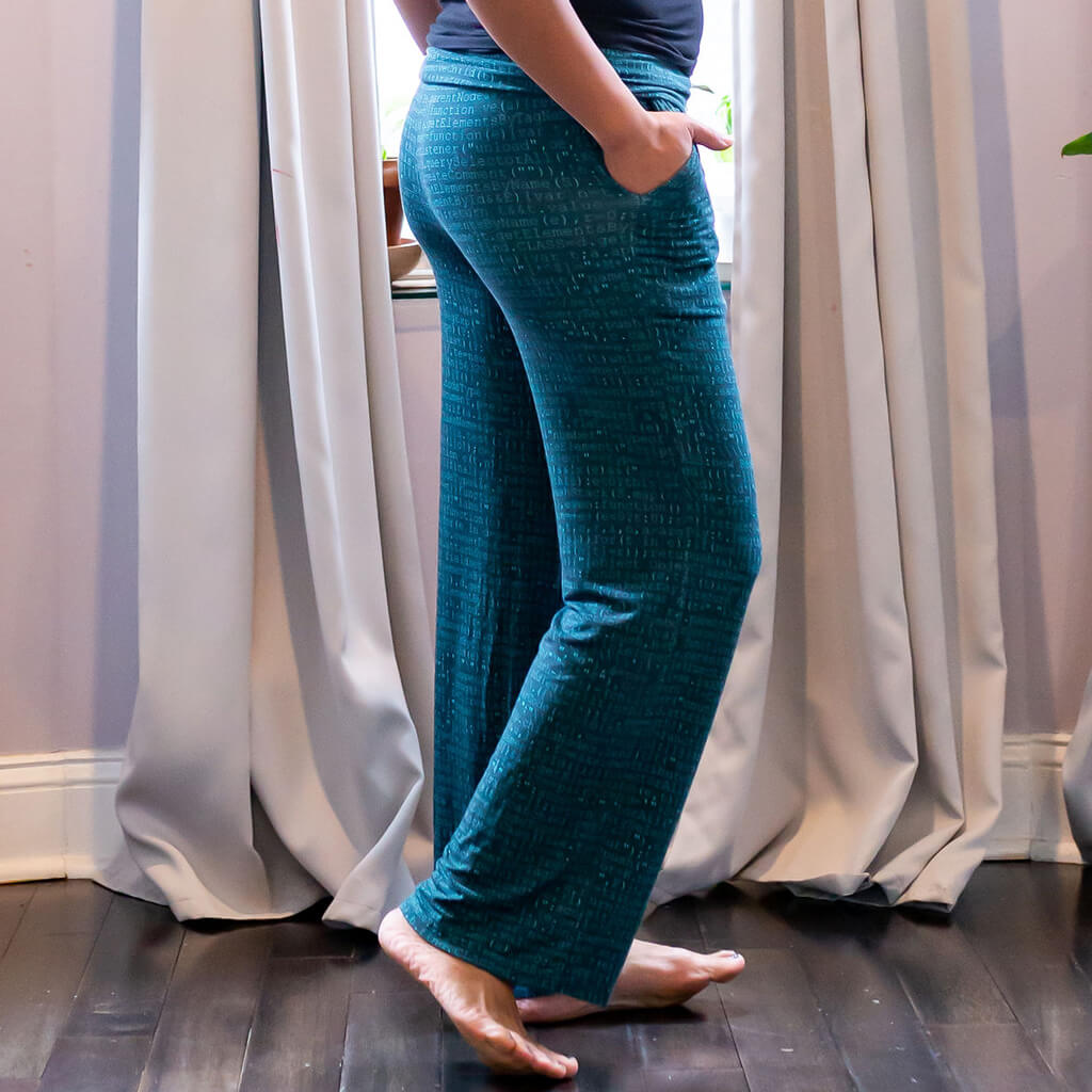 “Lazy Loading” Coding Foldover Straight Leg Lounge Pants with Pockets