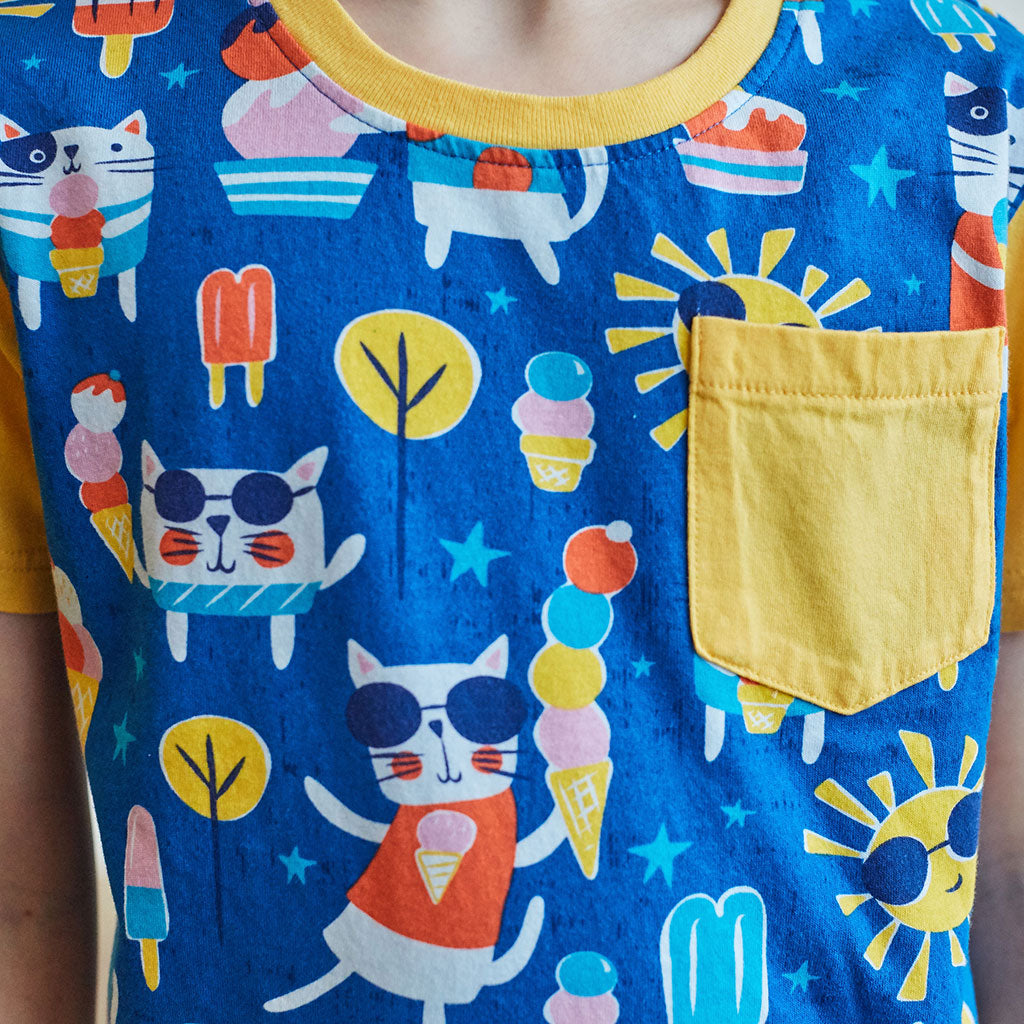 "We All Meow For Ice Cream" Cats Short Sleeve Pocket Tee