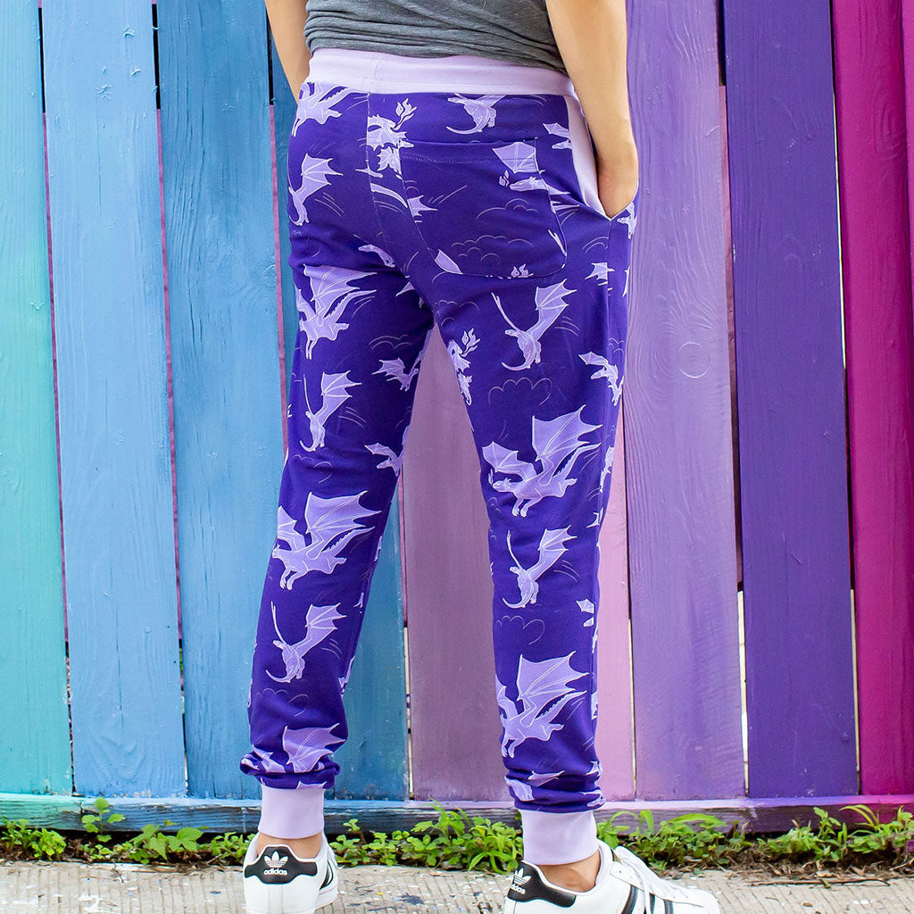 "Purple Reign" Dragons Fuzzy Fleece Jogger Pants - Adult