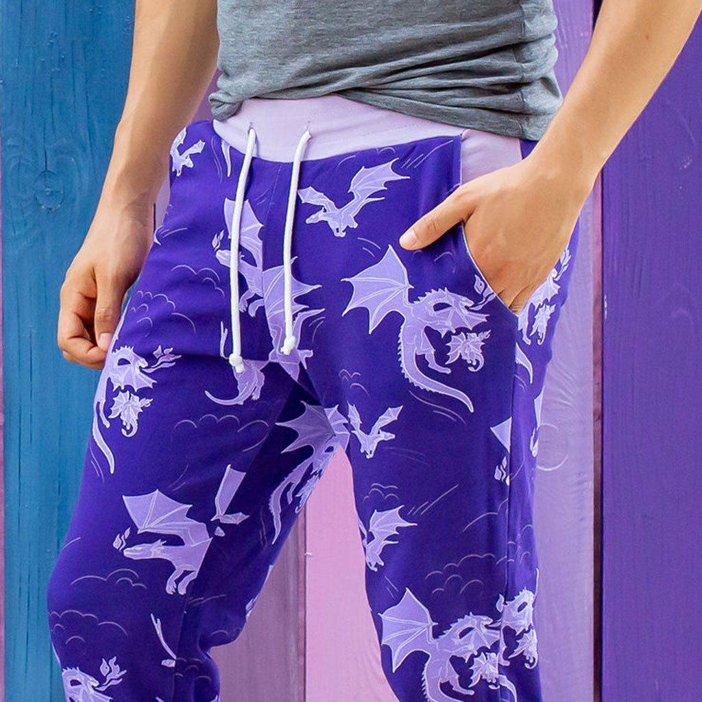 "Purple Reign" Dragons Fuzzy Fleece Jogger Pants - Adult