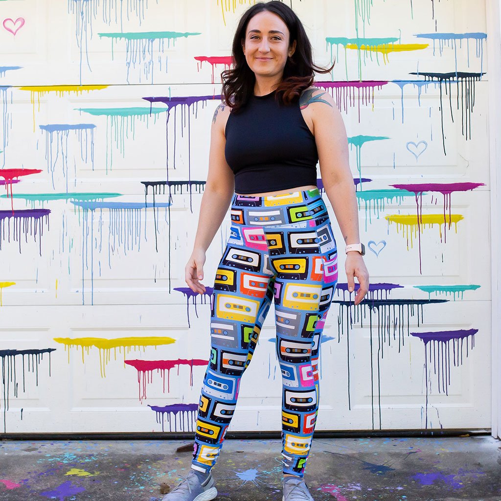 "Ready Cassette Go" Mix Tapes Leggings with Pockets - Adult