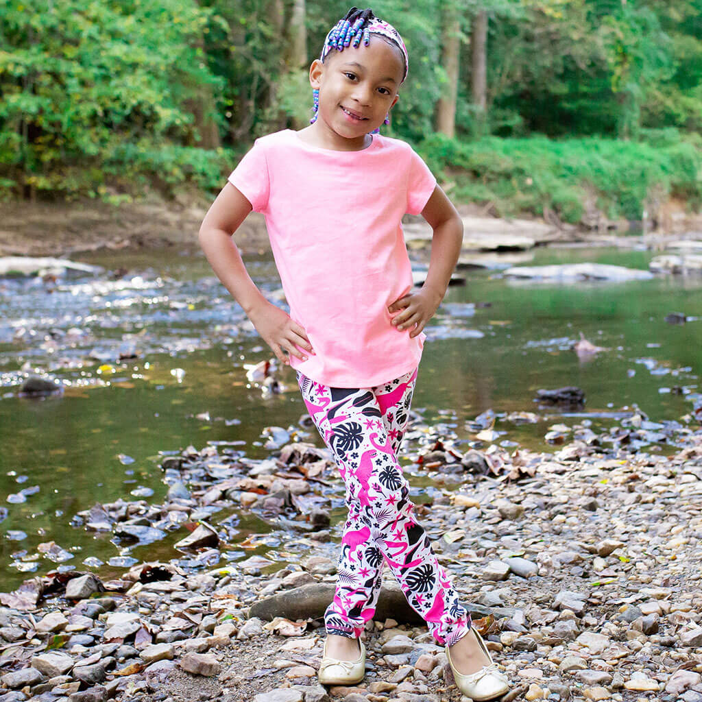 "Jurassic Pink" Dinosaurs Leggings With Pockets