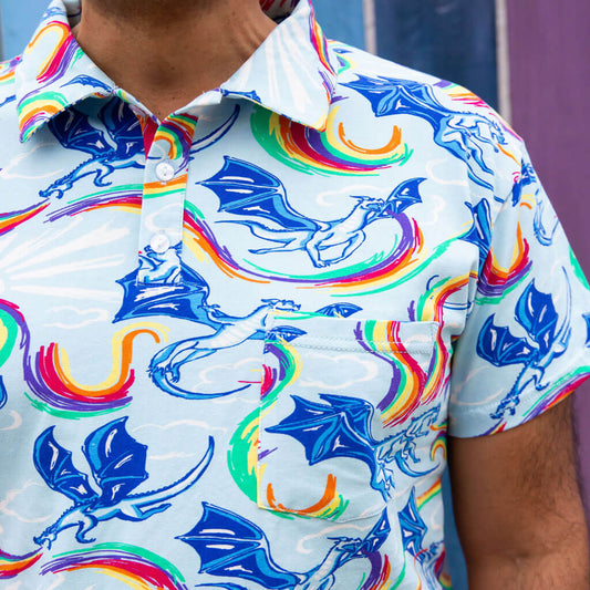 Adult Rainbow Breathing Dragons Short Sleeve Polo Shirt