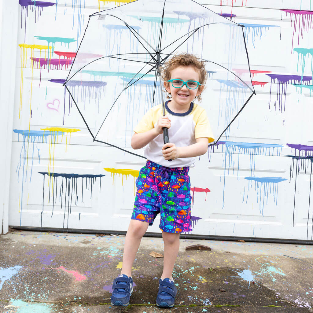 "Rainbow Showers" Drawstring Shorts with Pockets