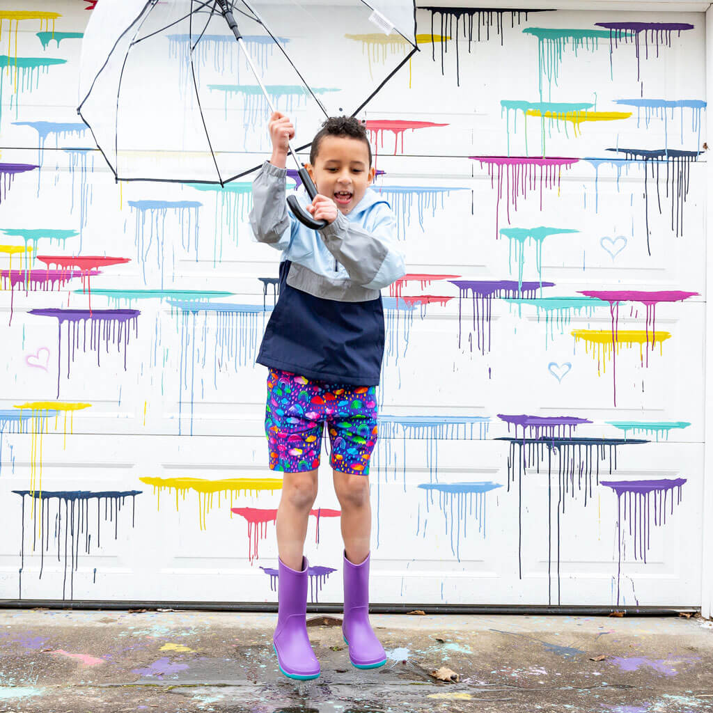 "Rainbow Showers" Drawstring Shorts with Pockets