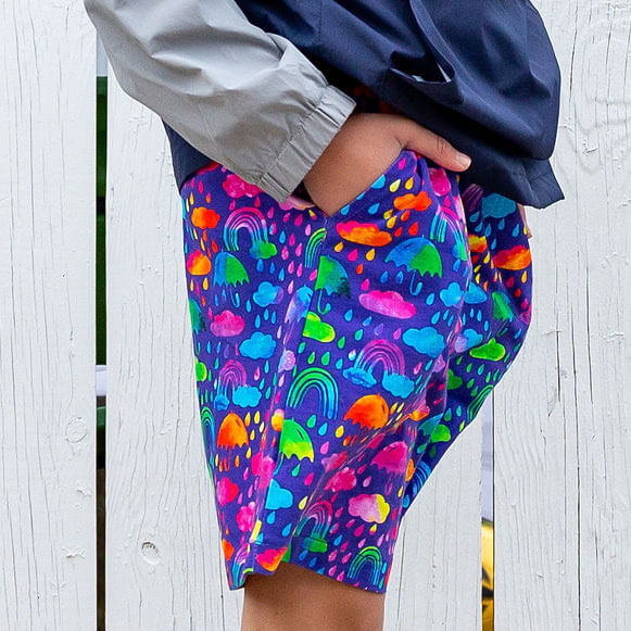 "Rainbow Showers" Drawstring Shorts with Pockets