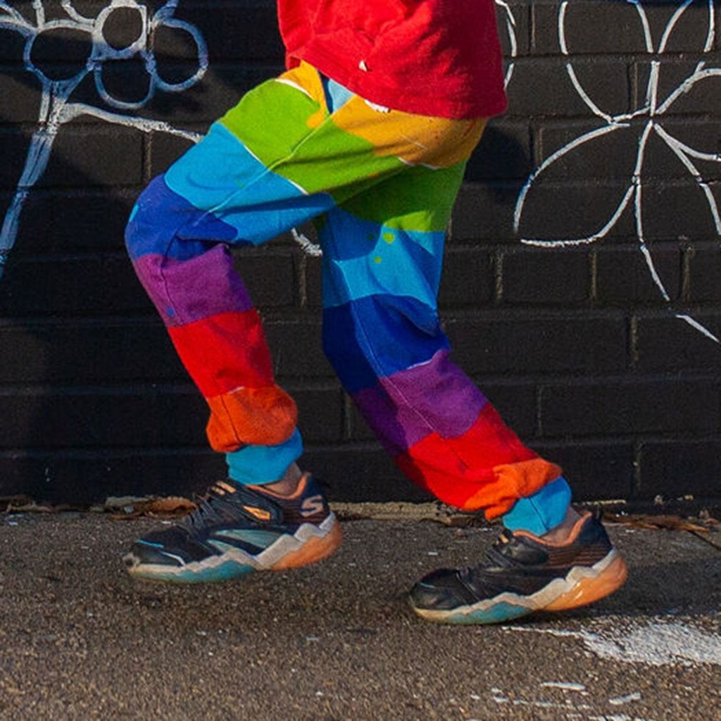 Rainbow Paint Fuzzy Fleece Jogger Pants