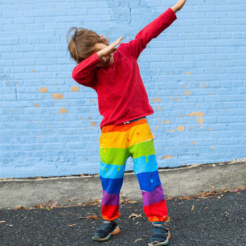 Rainbow Paint Fuzzy Fleece Jogger Pants