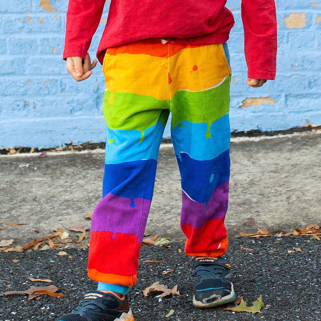 Rainbow Paint Fuzzy Fleece Jogger Pants