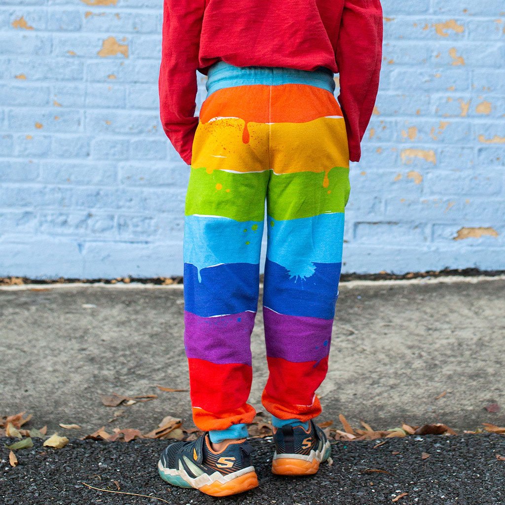 Rainbow Paint Fuzzy Fleece Jogger Pants