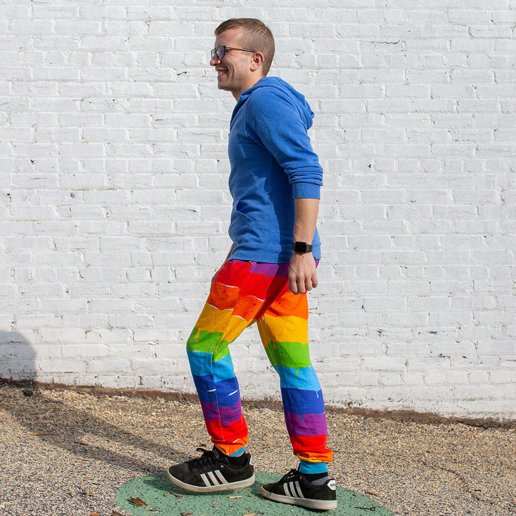 Rainbow Paint Fuzzy Fleece Jogger Pants - Adult