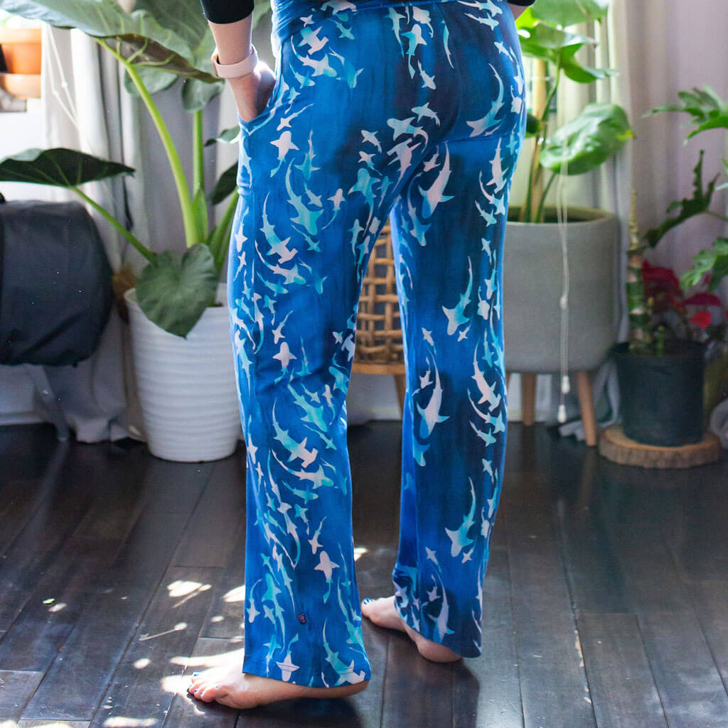 "Mako My Day" Adult Sharks Foldover Wide Leg Pants