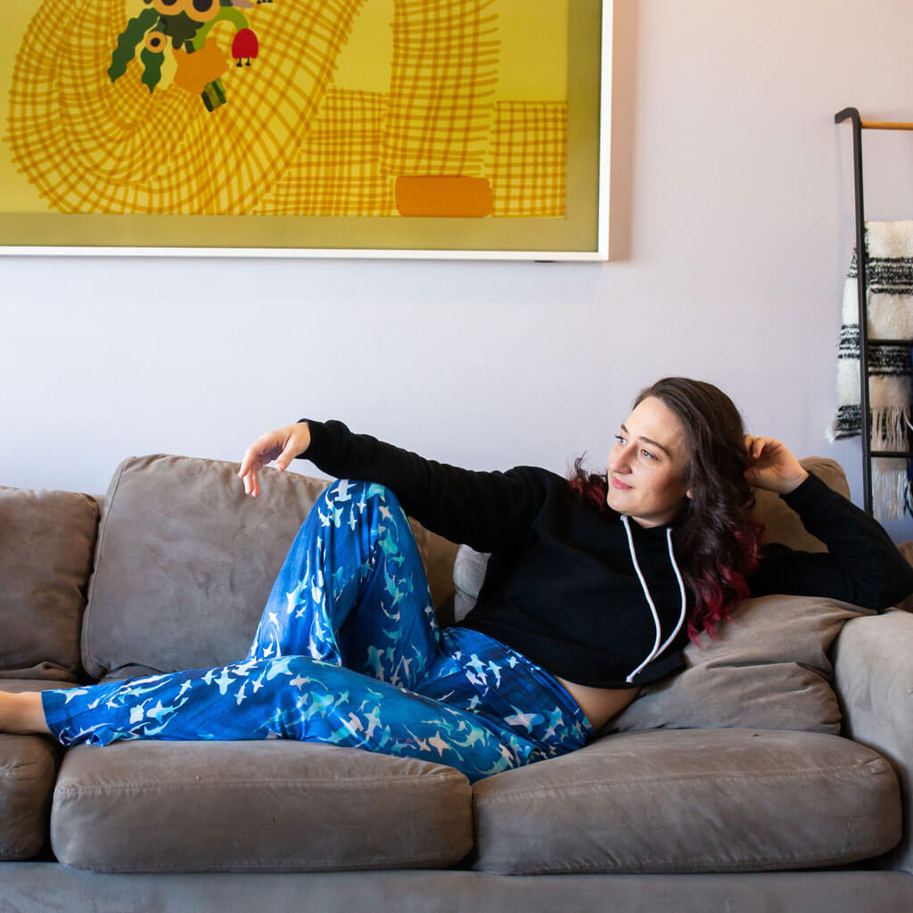 "Mako My Day" Adult Sharks Foldover Wide Leg Pants