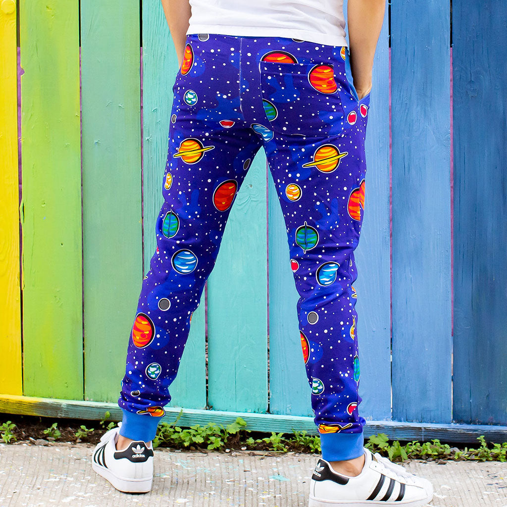 "Solar Flair" Planets Fuzzy Fleece Jogger Pants - Adult