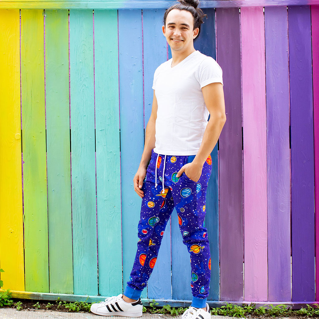 "Solar Flair" Planets Fuzzy Fleece Jogger Pants - Adult