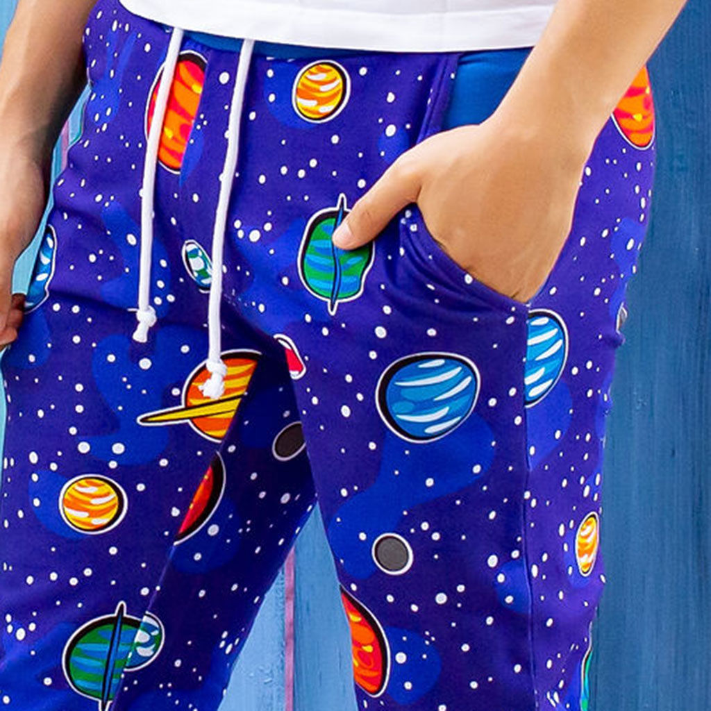 "Solar Flair" Planets Fuzzy Fleece Jogger Pants - Adult