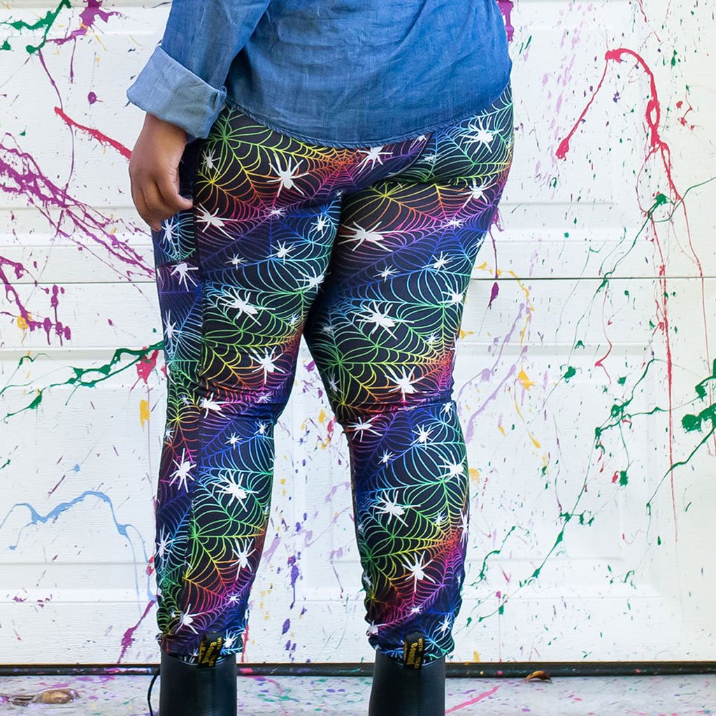 Rainbow Spider Webs Leggings with Pockets - Adult