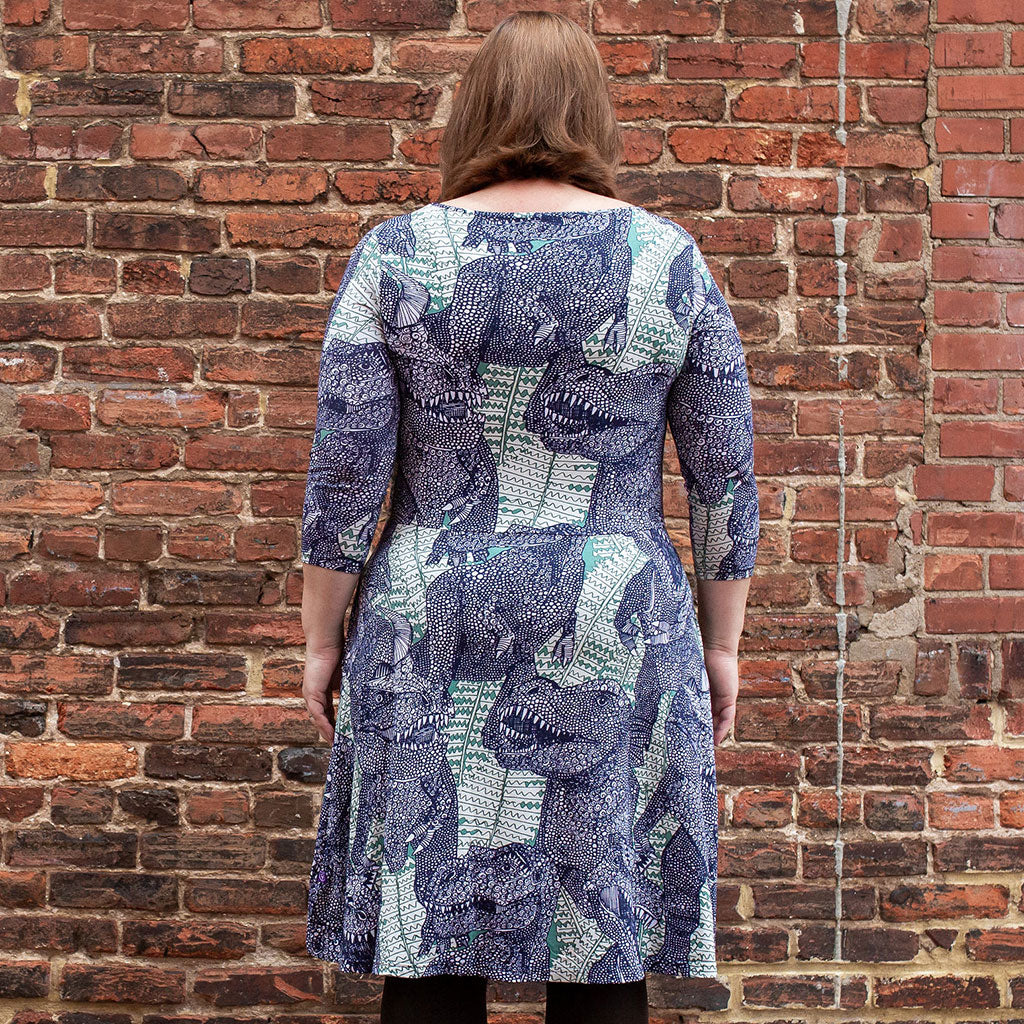 "Bringing Rexy Back" Tyrannosaurs V-Neck A-Line Dress with Sleeves