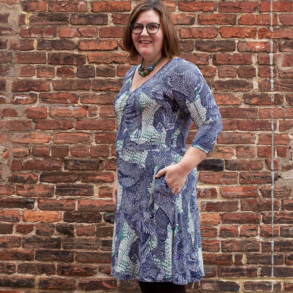 "Bringing Rexy Back" Tyrannosaurs V-Neck A-Line Dress with Sleeves