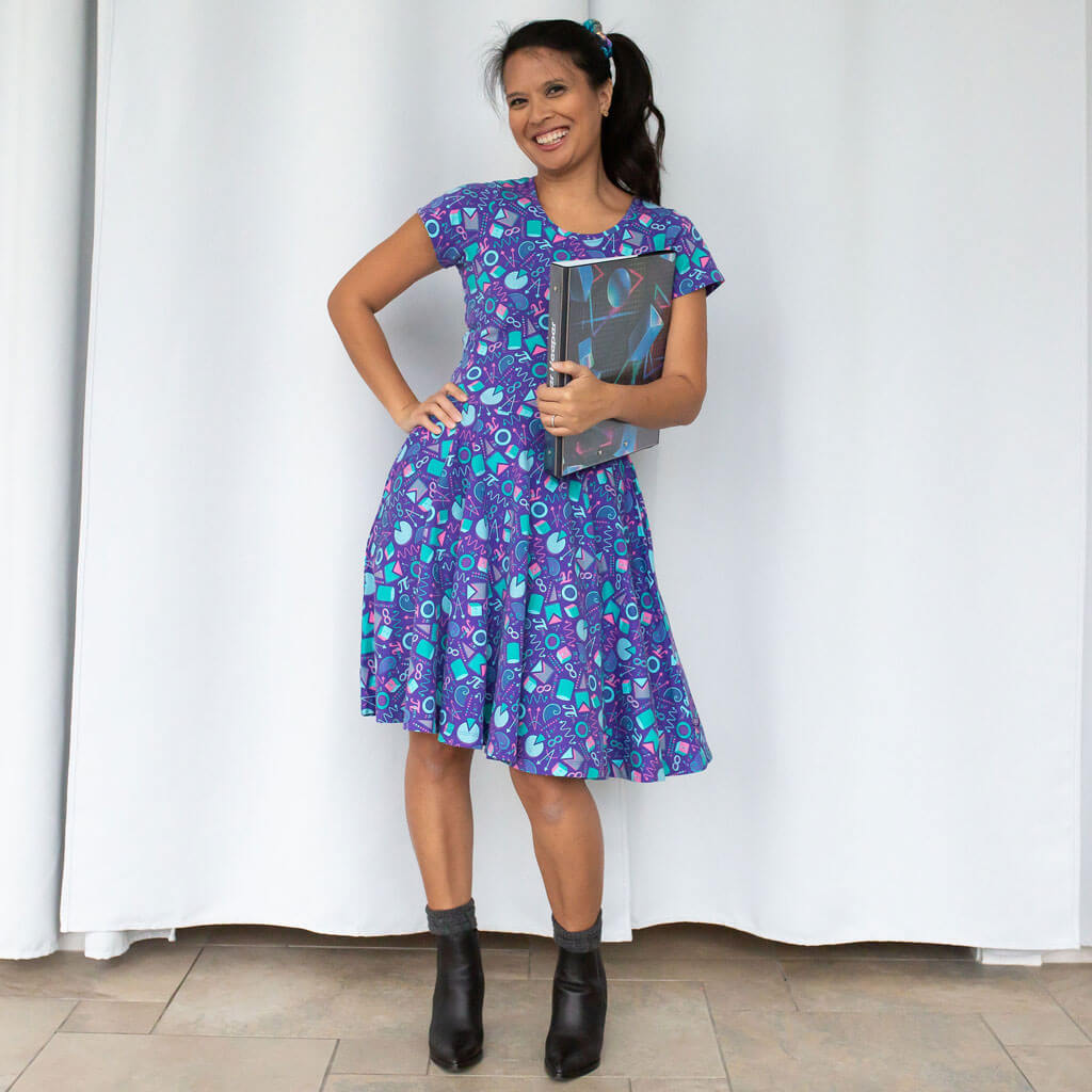 Adult "Saved by the Pi" Totally 80s Math Short Sleeve Twirler Dress with Pockets