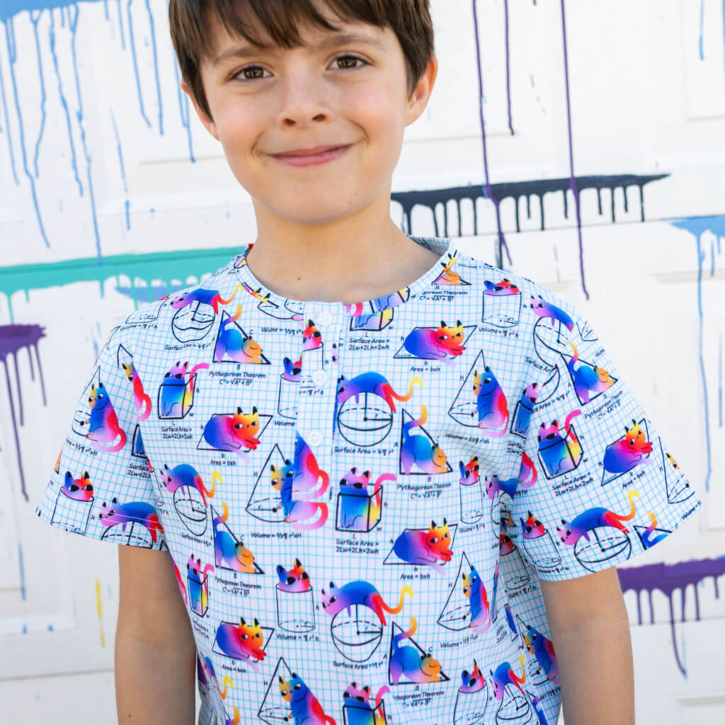 "You Gotta Be Euclidin' Me" 3D Math Cats Henley Short Sleeve Henley Tee