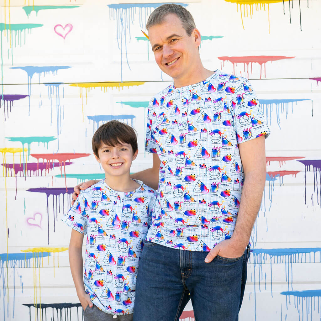 Adult "You Gotta Be Euclidin' Me" 3D Math Cats Henley Short Sleeve Tee