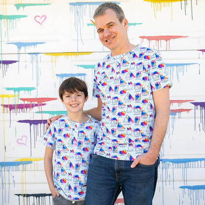 Adult "You Gotta Be Euclidin' Me" 3D Math Cats Henley Short Sleeve Tee