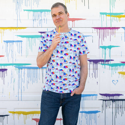 Adult "You Gotta Be Euclidin' Me" 3D Math Cats Henley Short Sleeve Tee