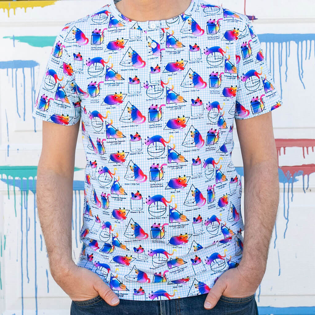"You Gotta Be Euclidin' Me" 3D Math Cats Henley Short Sleeve Henley Tee
