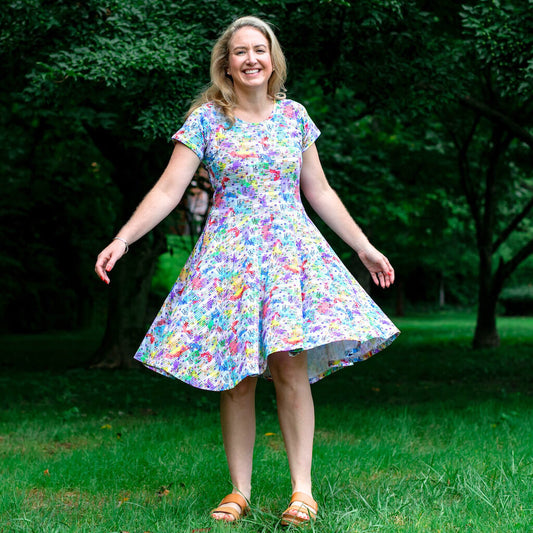 Adult "Staff Meeting" Rainbow Music Notes Super Twirler Dress with Pockets