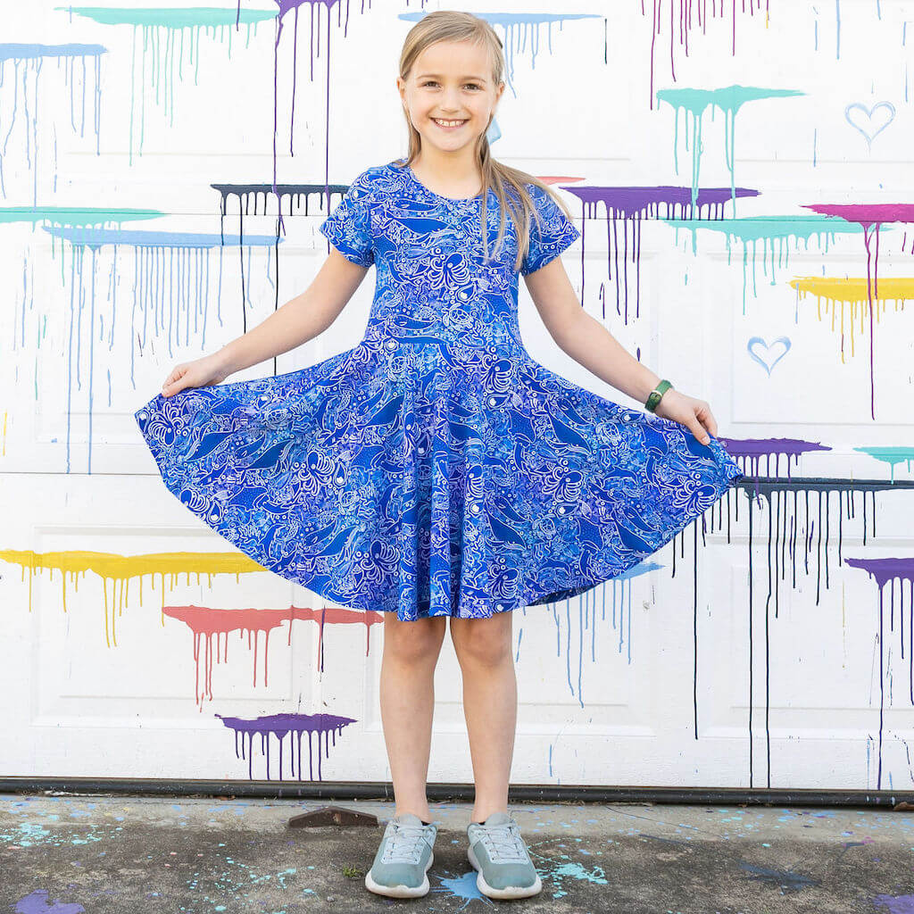 "Tide and Seek" Ocean iSpy Super Twirler Dress with Pockets
