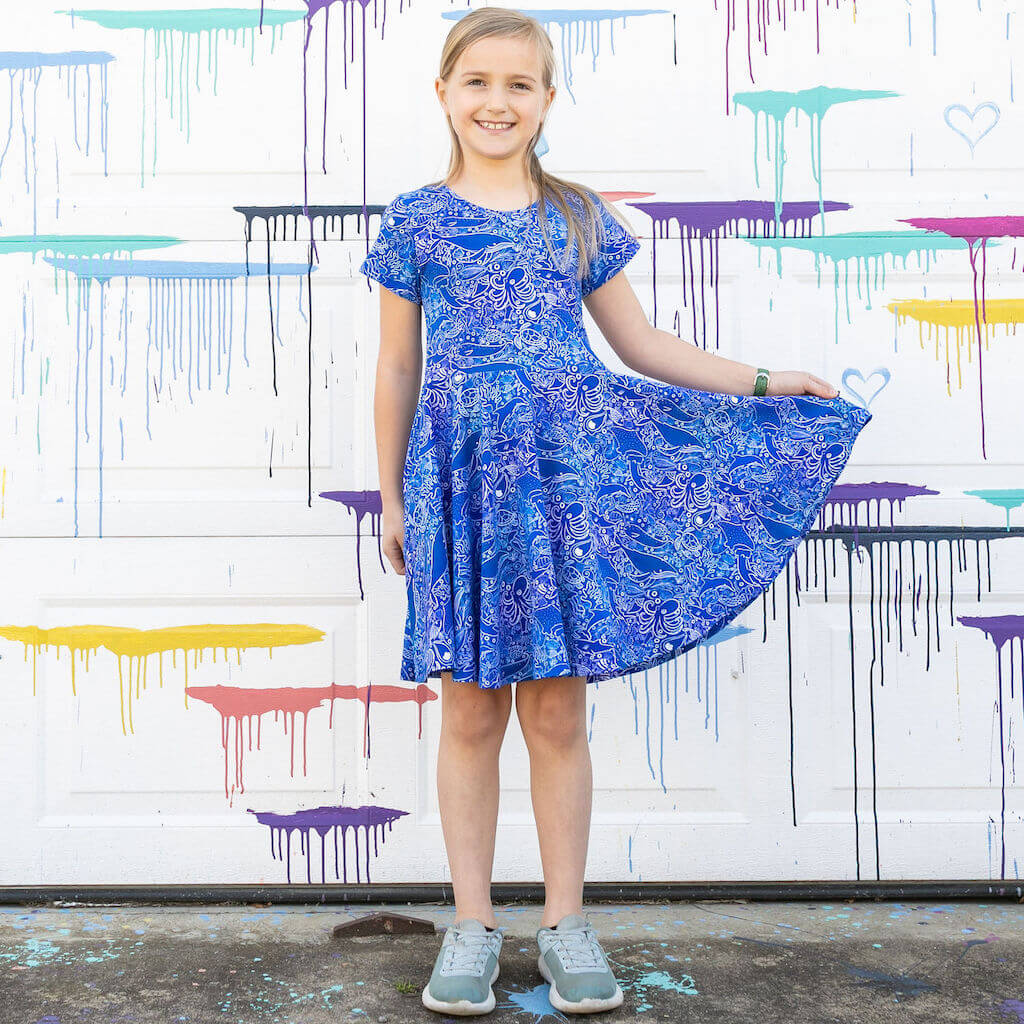 "Tide and Seek" Ocean iSpy Super Twirler Dress with Pockets