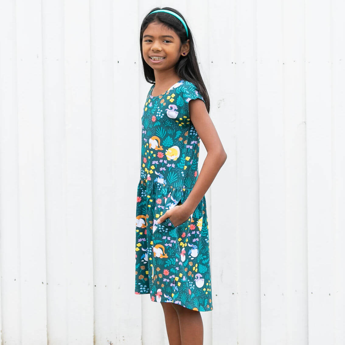 Dinosaur Eggs Cap Sleeve Dress with Pockets